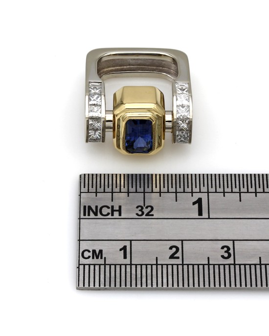 Emerald Cut Sapphire and Diamond Ring in Gold
